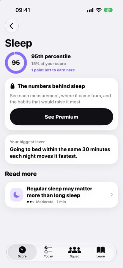 A domain screen showing where you stand and the habits that move it